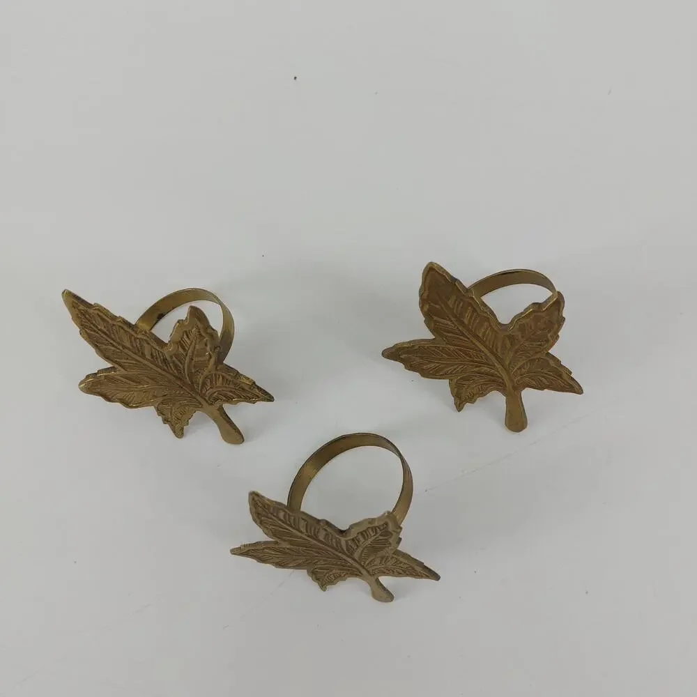 Thanksgiving Fall Leaves Napkin Rings Dining Gold Tone Lot 3 - Picture 4 of 12